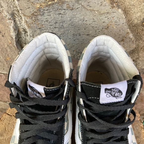 Vans Grey and White Checkered High-Tops with Black Suede Mens 7.5 Womens 9 - Picture 7 of 11